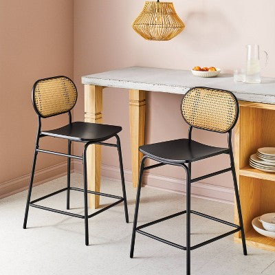  Set Of 2 24" Woven Back Metal Counter Height Barstool Black - Room Essentials™