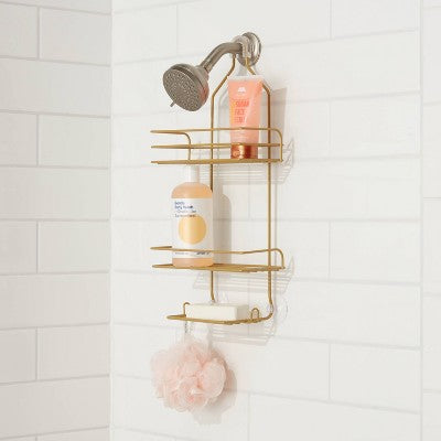  Metal Over The Shower Storage Brass - Room Essentials™: Bathroom Organizer, Gold Tone, 20" High, 10" Long