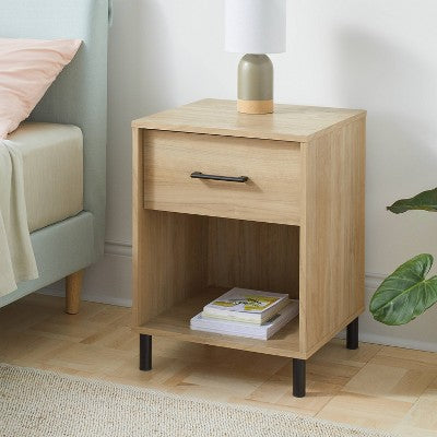  Mixed Materials Wood And Metal Nightstand Updated Base Natural Wood - Room Essentials™