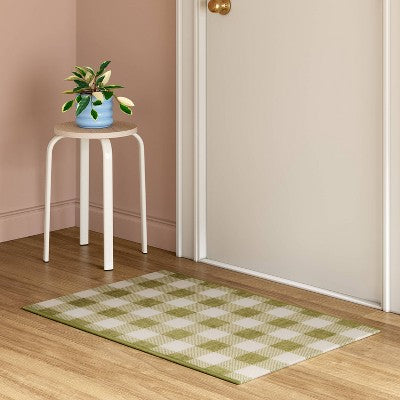  2'x3' Washable Plaid Gingham Harvest Scatter Woven Accent Rug Green - Room Essentials™