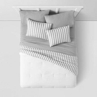  Stripe Microfiber Reversible Comforter & Sheet Set Gray - Room Essentials™