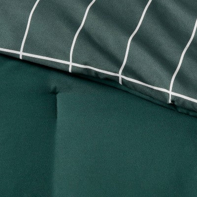  Grid Print Microfiber Reversible Comforter & Sheet Set Dark Green - Room Essentials™