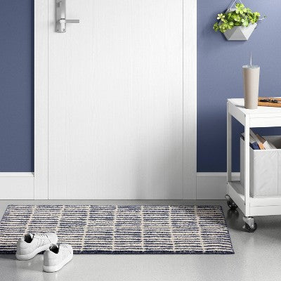  2'5"x3'8" Washable Modern Dashes Hi/Low Tufted Loop Accent Rug Blue - Room Essentials™: Indoor, Fade & Stain-Resistant