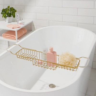  Metal Bathtub Tray With Expandable Arms Brass - Room Essentials™