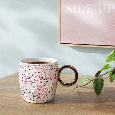  13oz Stoneware Spatter Print Mug Ruby Pink - Room Essentials™