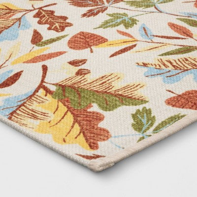  2'x3' Washable Leaf Harvest Scatter Woven Accent Rug Cream/Orange/Green - Room Essentials™