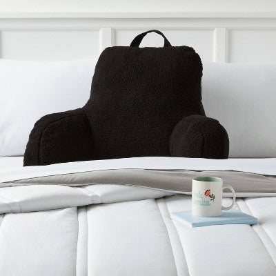  Faux Shearling Bed Rest Black - Room Essentials™: Comfort Support Pillow For Dorm, Indoor/Outdoor Use
