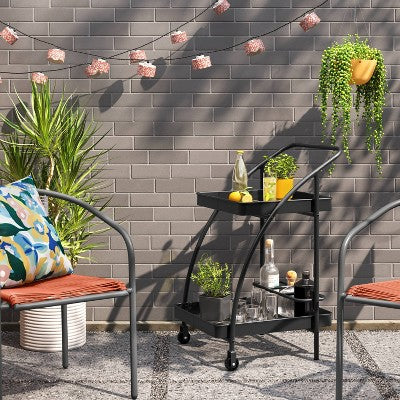  Metal Mesh Rolling Bar Outdoor Serving Cart Black - Room Essentials™