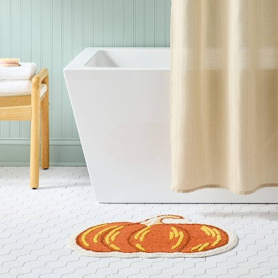  20"x23" Pumpkin Shaped Non-Slip Harvest Bath Rug Orange - Room Essentials™