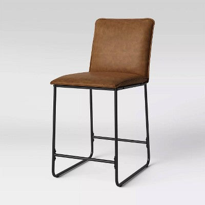  Upholstered Counter Height Barstool With Metal Frame Camel Faux Leather - Room Essentials™: Sledge-Style Legs, Padded Seat