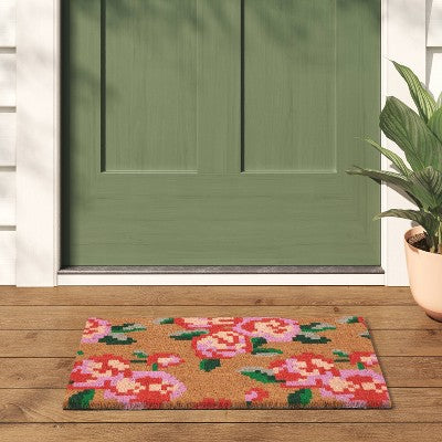  1'4"x2'4" Floral Coir Doormat Red/Pink - Room Essentials™