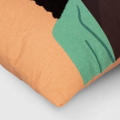  Square Woman With Pink Sunglasses Embroidered Cotton Square Throw Pillow Orange - Room Essentials™