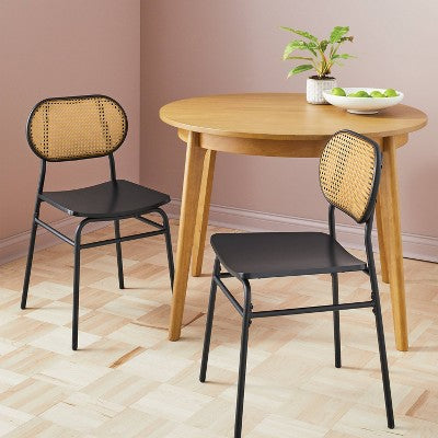  Set Of 2 Woven Back Metal Dining Chair Black - Room Essentials™