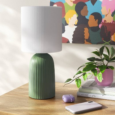  Fluted Ceramic Table Lamp: ETL Listed, Cotton/Polyester Shade, No Assembly - Room Essentials™