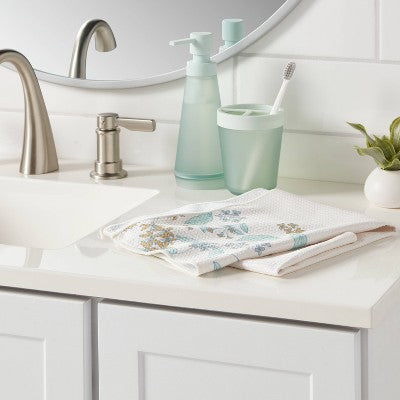  Quick Dry Floral Border Waffle Towel White - Room Essentials™