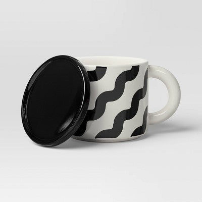  17 Fl Oz Stoneware Squiggly Print Lidded Mug - Room Essentials™