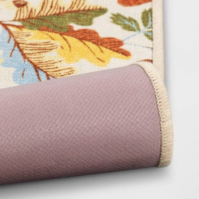  2'x3' Washable Leaf Harvest Scatter Woven Accent Rug Cream/Orange/Green - Room Essentials™