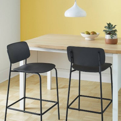  Set Of 2 24" Molded Plastic With Metal Base Counter Height Barstool Black - Room Essentials™