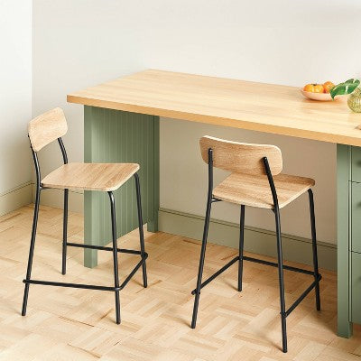  Set Of 2 24" Wood With Metal Base Counter Stool Natural - Room Essentials™