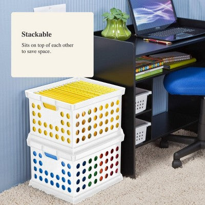  Storage Crate White - Room Essentials™: Portable Stackable Plastic Milk Crate With Built-In Handles, 30.6L Capacity