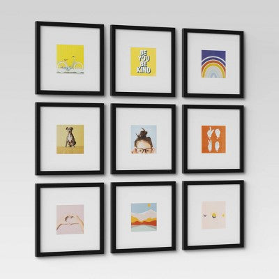  Set Of 9 Gallery Frame Set 10" X 10" Matted To 5" X 5" Black - Room Essentials™