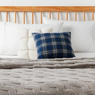  Decorative Throw Pillow Square Plaid Navy Blue - Room Essentials™