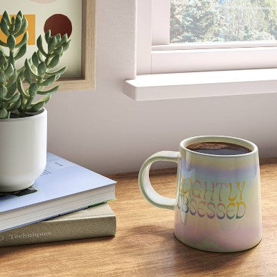  16oz Slightly Obsessed Mug White - Room Essentials™: Stoneware Coffee Cup, Microwave & Dishwasher Safe, 16oz Capacity