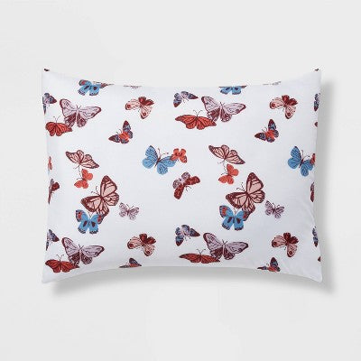  Butterfly Print Microfiber Decorative Bed Set With Throw Blue/Red/White - Room Essentials™