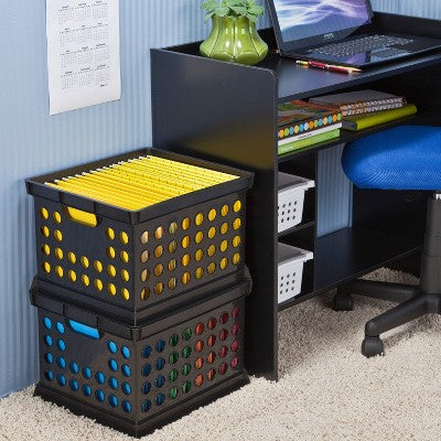  Storage Crate Black - Room Essentials™: Plastic Stackable Utility Bin, Portable With Built-In Handles, 30.6L Capacity