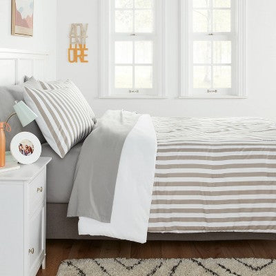  Stripe Microfiber Reversible Comforter & Sheet Set Gray - Room Essentials™
