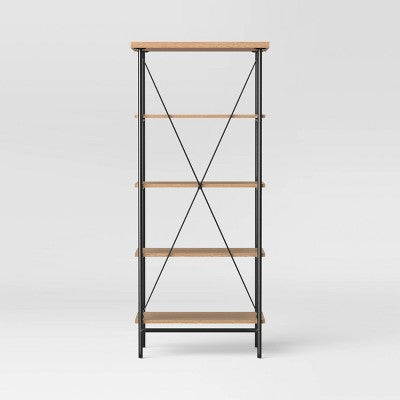  Wood And Metal Media Tower Bookcase Natural - Room Essentials™
