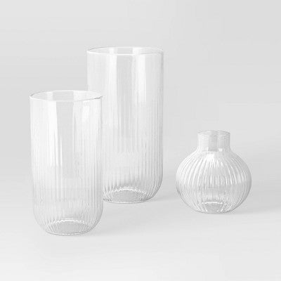  3pc Vase Set Ribbed Glass - Room Essentials™
