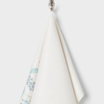  Quick Dry Floral Border Waffle Towel White - Room Essentials™