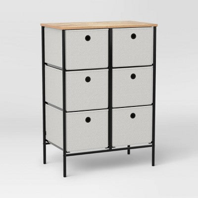  Fabric 6-Bin Tall Vertical Dresser Black Frame - Room Essentials™