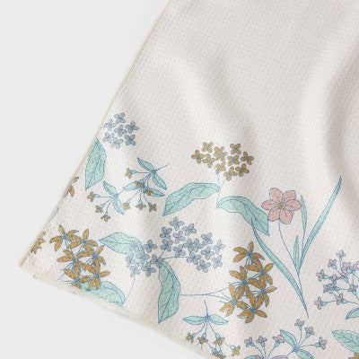  Quick Dry Floral Border Waffle Towel White - Room Essentials™