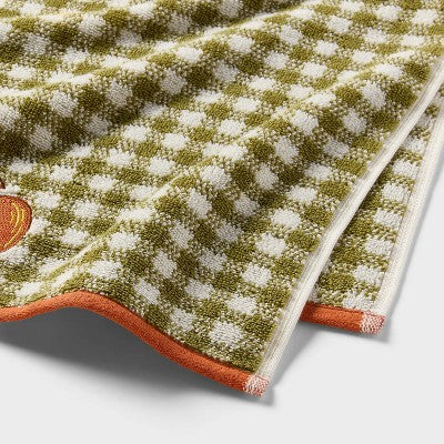  2pk Pumpkin Gingham Harvest Hand Towel Set Olive Green - Room Essentials™