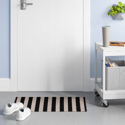  1'6"x2'6" Striped Micro Poly Loop Floormat Black/White - Room Essentials™: Indoor Kitchen & Bathroom Floor Mat