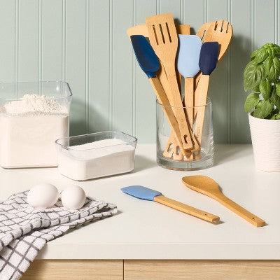  10pc Bamboo Silicone Kitchen Utensil Set Blue - Room Essentials™