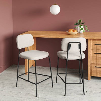  24" Upholstered With Metal Base Counter Height Barstool Cream Boucle - Room Essentials™