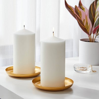  2pk 3" X 6" Unscented Pillar Candles White - Room Essentials™: Paraffin Wax, 65hr Burn Time, No Container