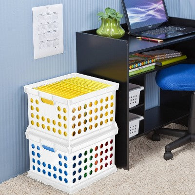  Storage Crate White - Room Essentials™: Portable Stackable Plastic Milk Crate With Built-In Handles, 30.6L Capacity