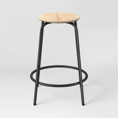  Set Of 2 24" Wood With And Metal Base Backless Counter Height Barstool Stool Natural - Room Essentials™