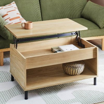  Mixed Materials Wood And Metal Lift Top Coffee Table With Storage Natural Wood - Room Essentials™