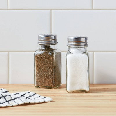  3" Basic Salt And Pepper Set With Stainless Steel Top - Room Essentials™: Glass, Hand Wash, 2 Pieces, 3.66" Height