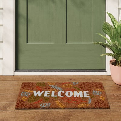  1'6"x2'6" 'Welcome' Leaves Coir Doormat White - Room Essentials™