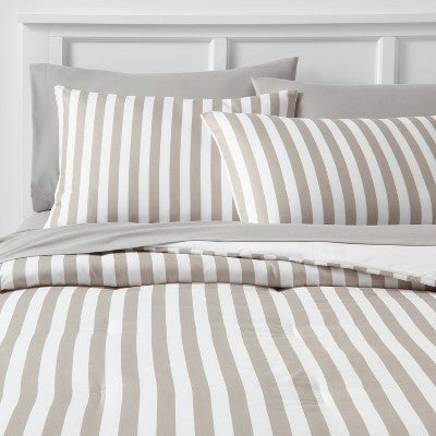  Stripe Microfiber Reversible Comforter & Sheet Set Gray - Room Essentials™