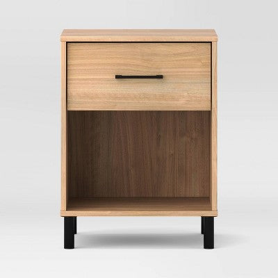  Mixed Materials Wood And Metal Nightstand Updated Base Natural Wood - Room Essentials™