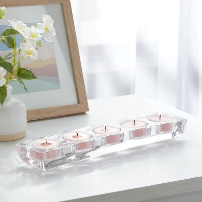  5 Candelabra Tealight Candle Holder - Room Essentials™: Glass Candlestick Holders, Tabletop Decor, Fits 5 Tealights