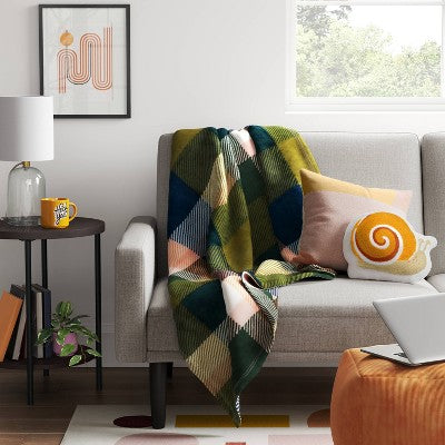 Printed Plaid Plush Throw Blanket Green Multi - Room Essentials™: Lightweight Knitted Fleece, 50x60, Machine Washable