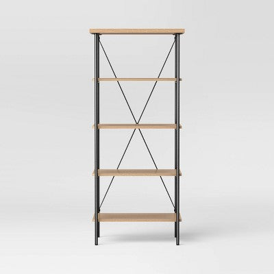  Wood And Metal Media Tower Bookcase Natural - Room Essentials™
